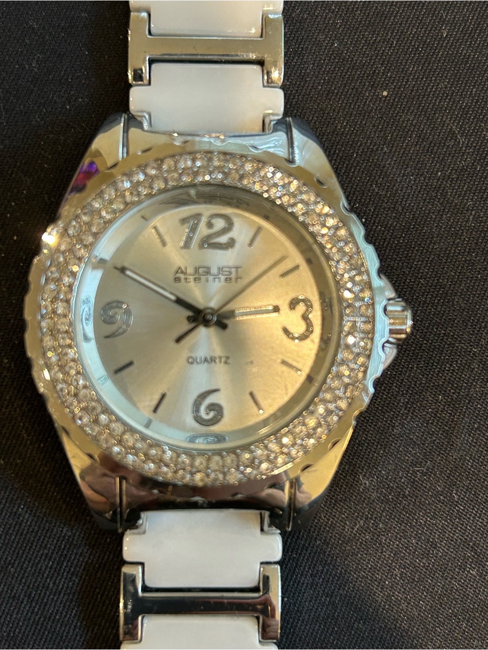 August Steiner Silver and White Crystal Bezel Women's Watch